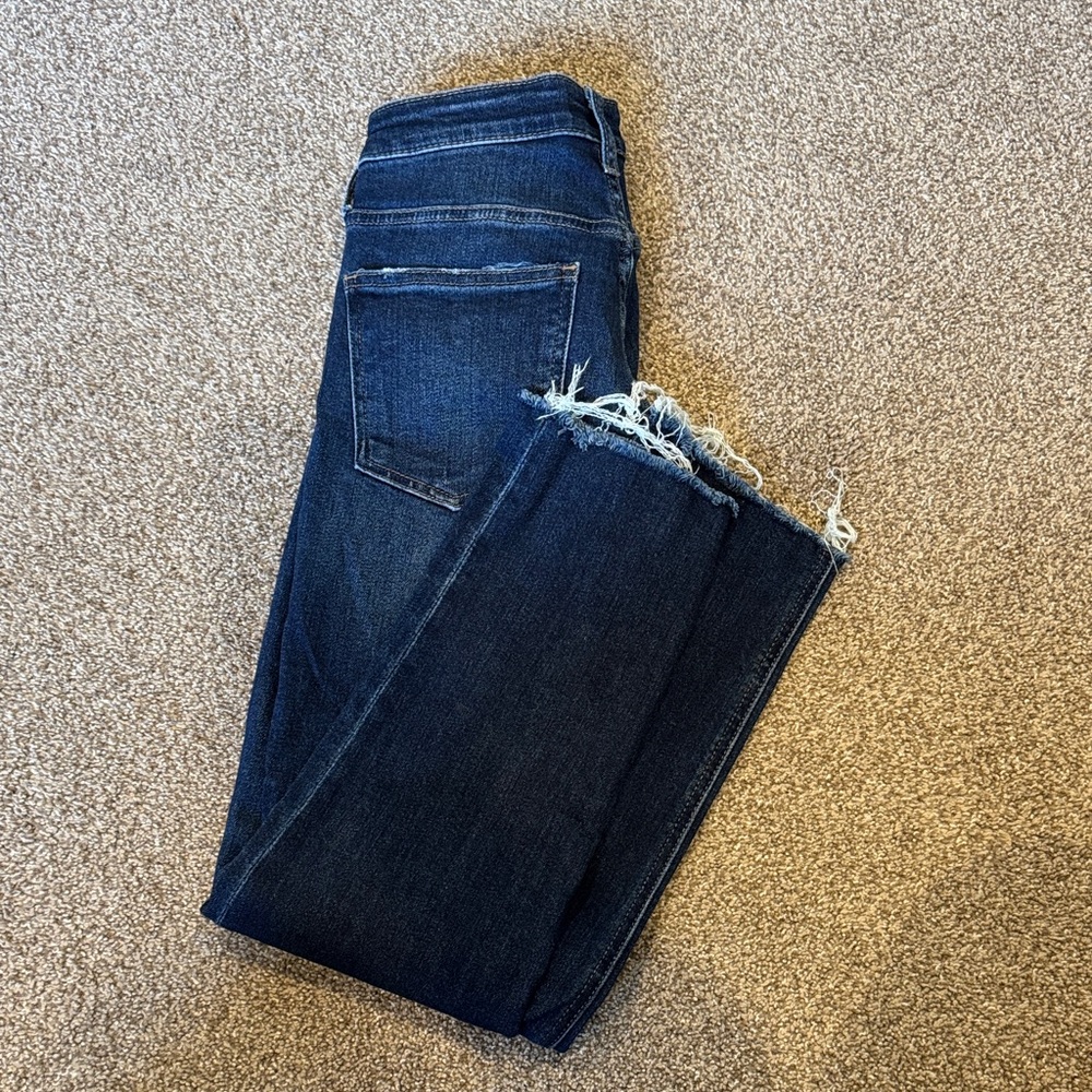 Kut from the Kloth Dark Blue Frayed Hem Ankle Jeans